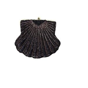 Art‎ Deco Purple, Blue Beaded Clam Shell Clutch Evening Purse Gold Hardware